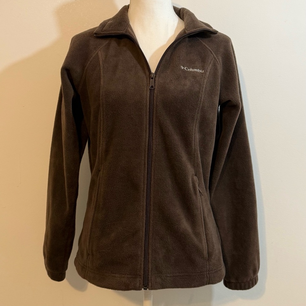 Columbia Women’s Brown Full Zip Fleece Jacket Size S Pockets Drawcord